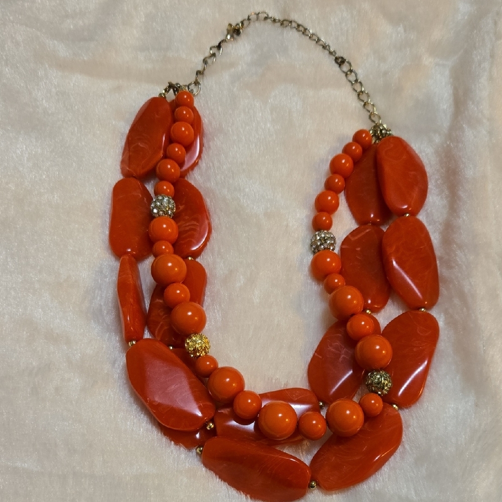 Bold Orange Multi-Strand Statement Necklace - Unbranded
